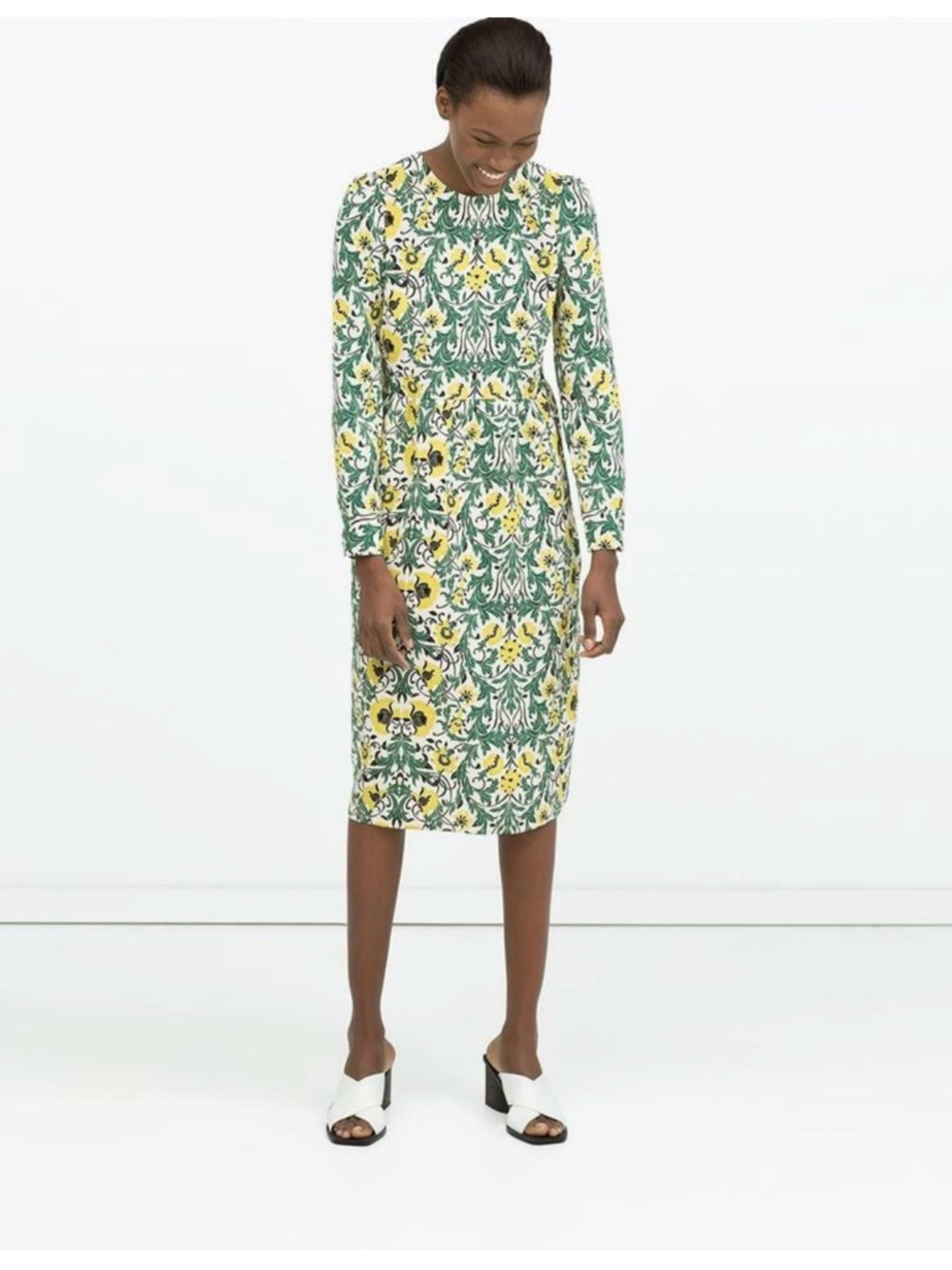 Zara Green & Yellow Floral Midi Dress